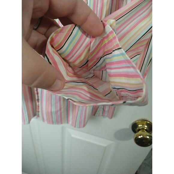 New York & Co Pink Stripes Collared Keyhole Button 3/4 Button Sleeve Blouse L* - Picture 5 of 9